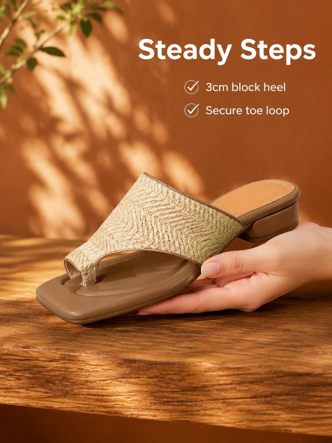 Women's French Woven Chunky Heel Sandals, Summer Versatile Beach Slippers