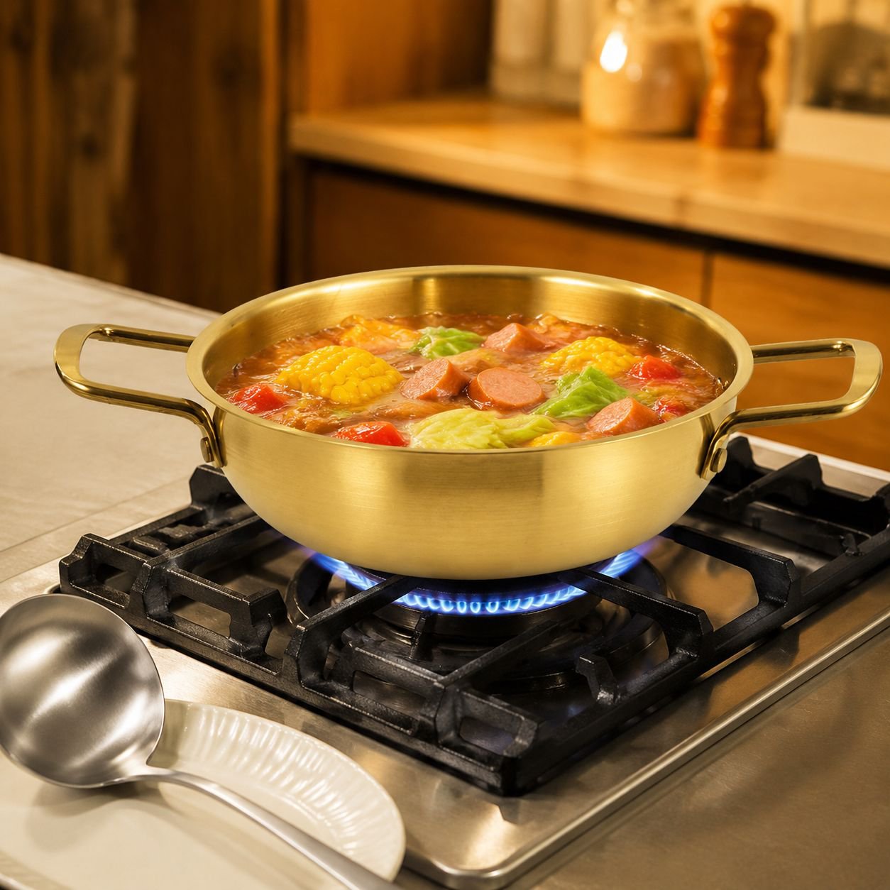 Thickened golden hot pot with dual handles