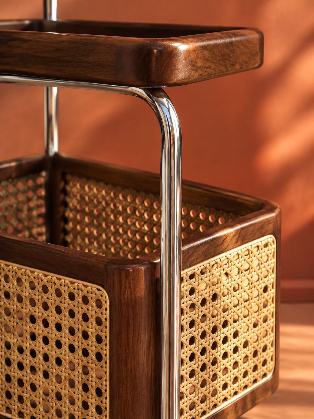 Table d'appoint en bois massif style vintage avec étagère de rangement mobile