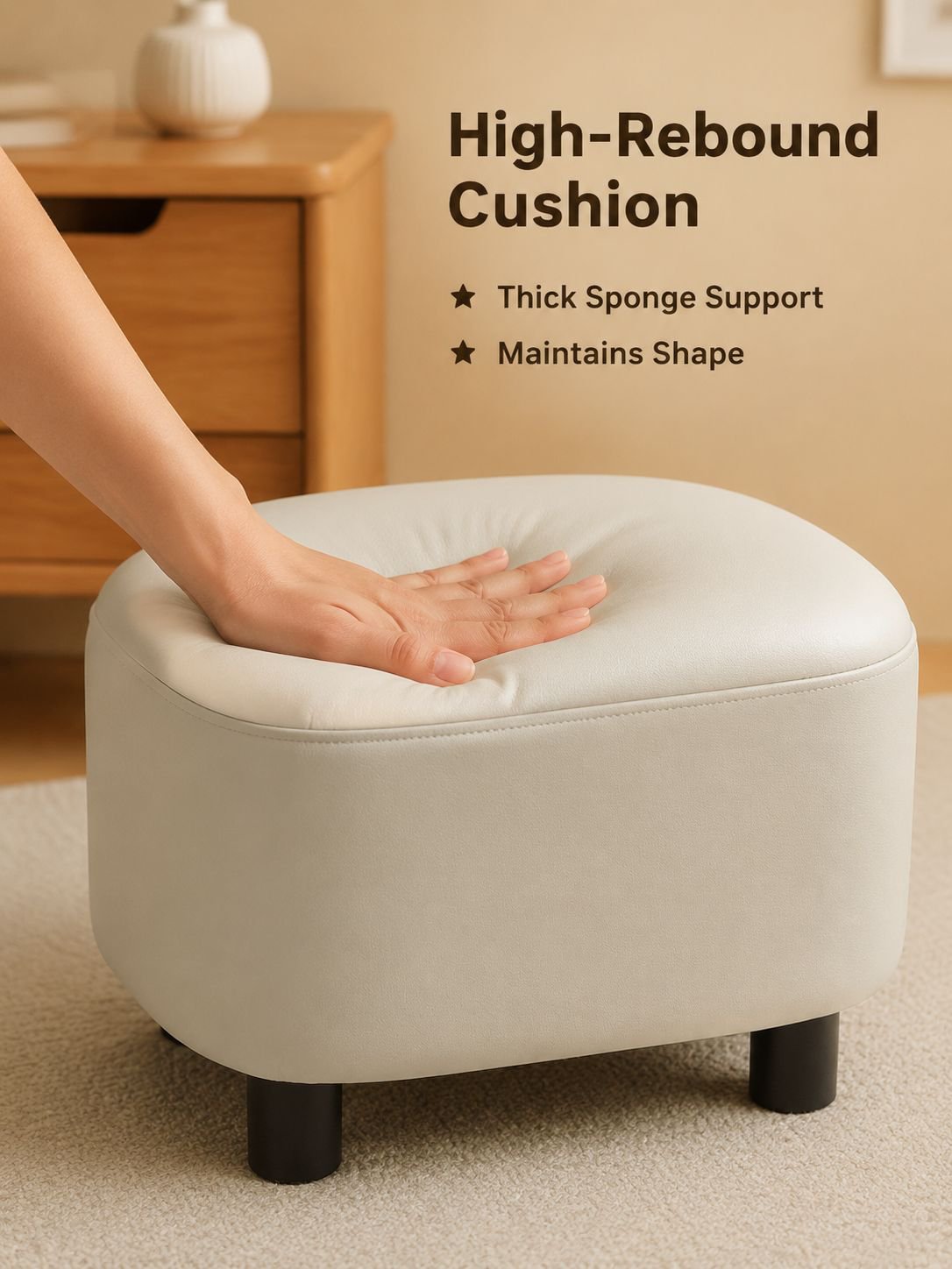 Leather upholstered shoe changing stool