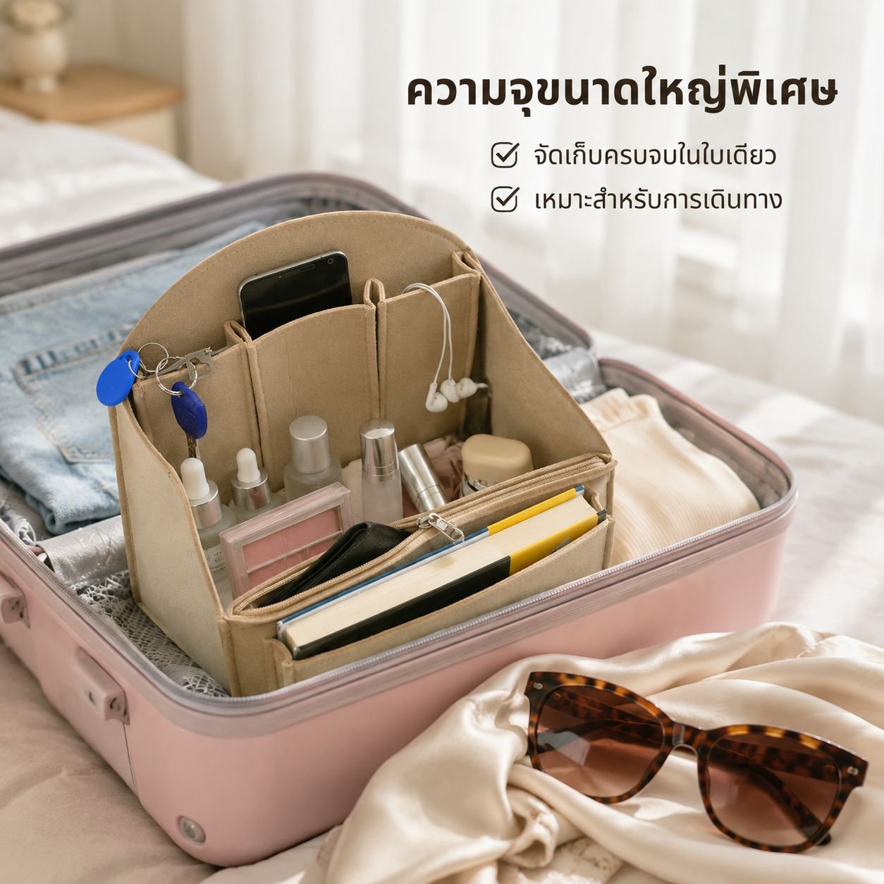 กระเป๋าจัดระเบียบเครื่องสำอางอเนกประสงค์สำหรับผู้หญิง