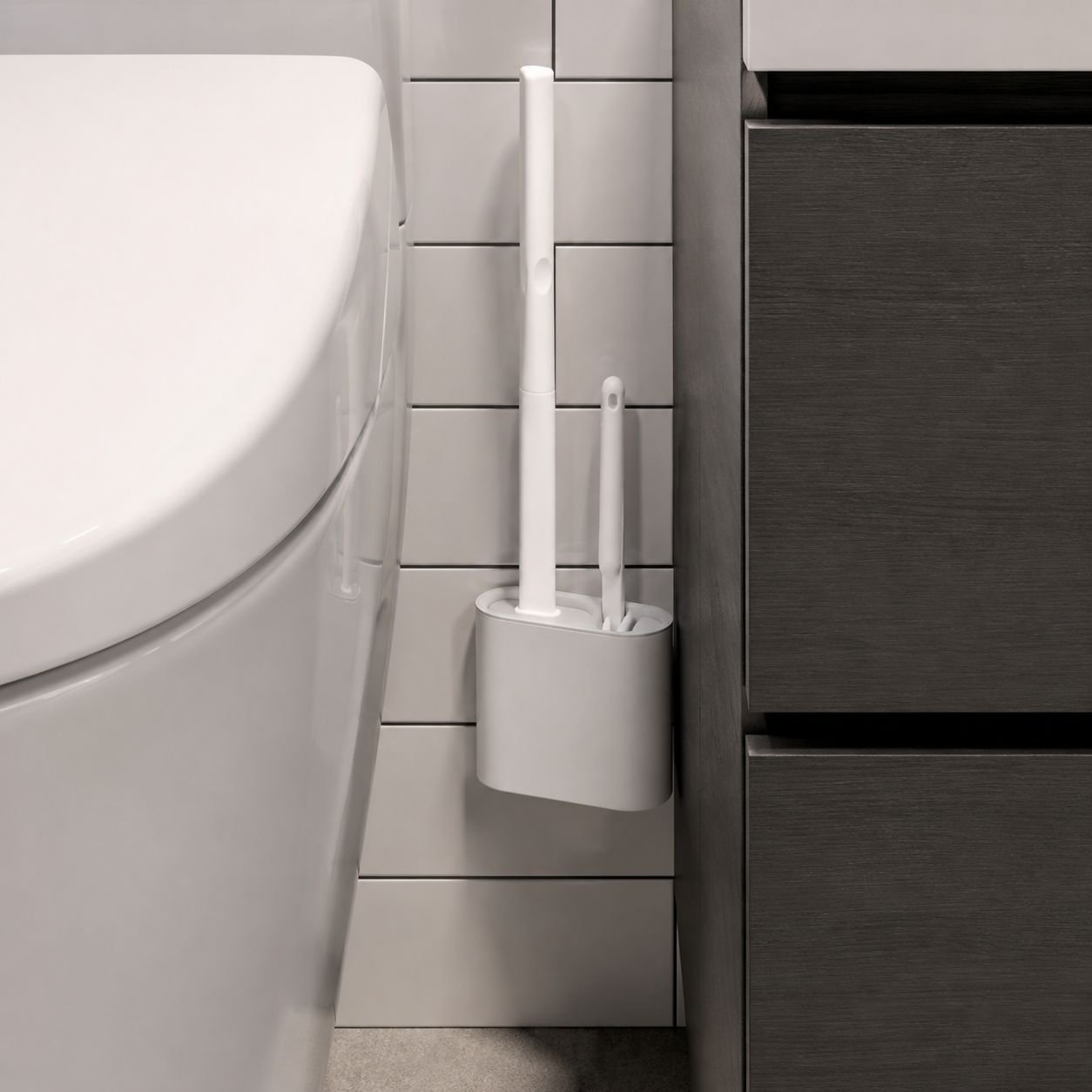 Bathroom Wall Mounted Toilet Brush Set (2 Brushes & 1 Holder), Flexible Cleaning