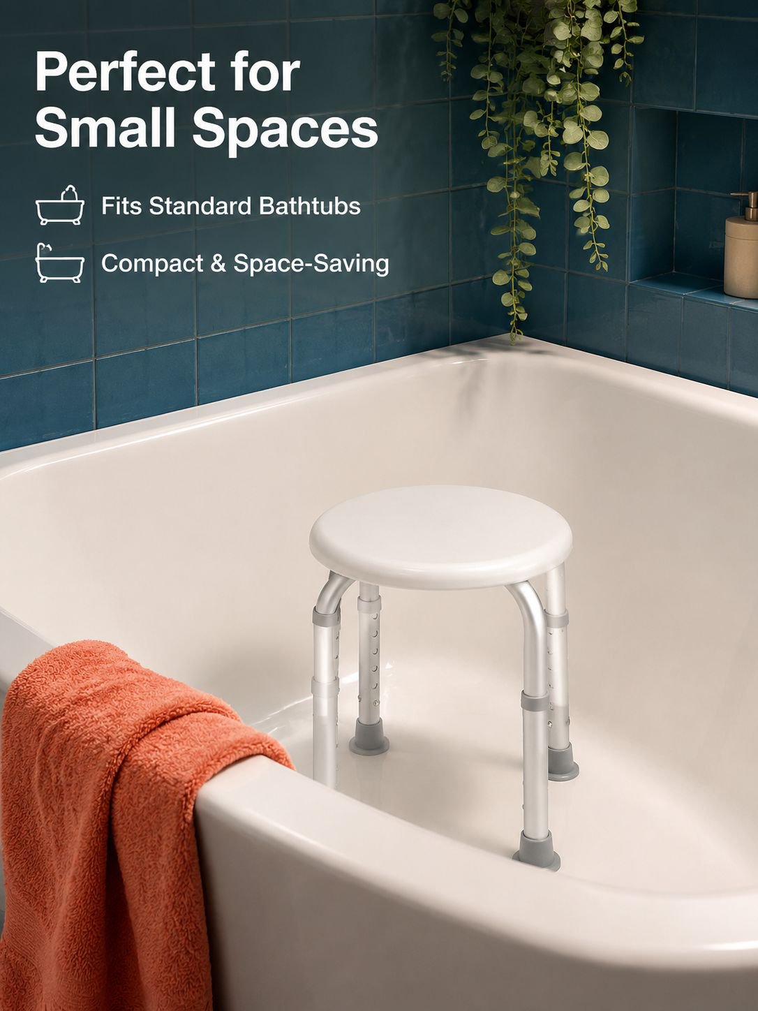 Aluminum Alloy Shower Chair for Elderly, Non-Slip Bathroom Stool