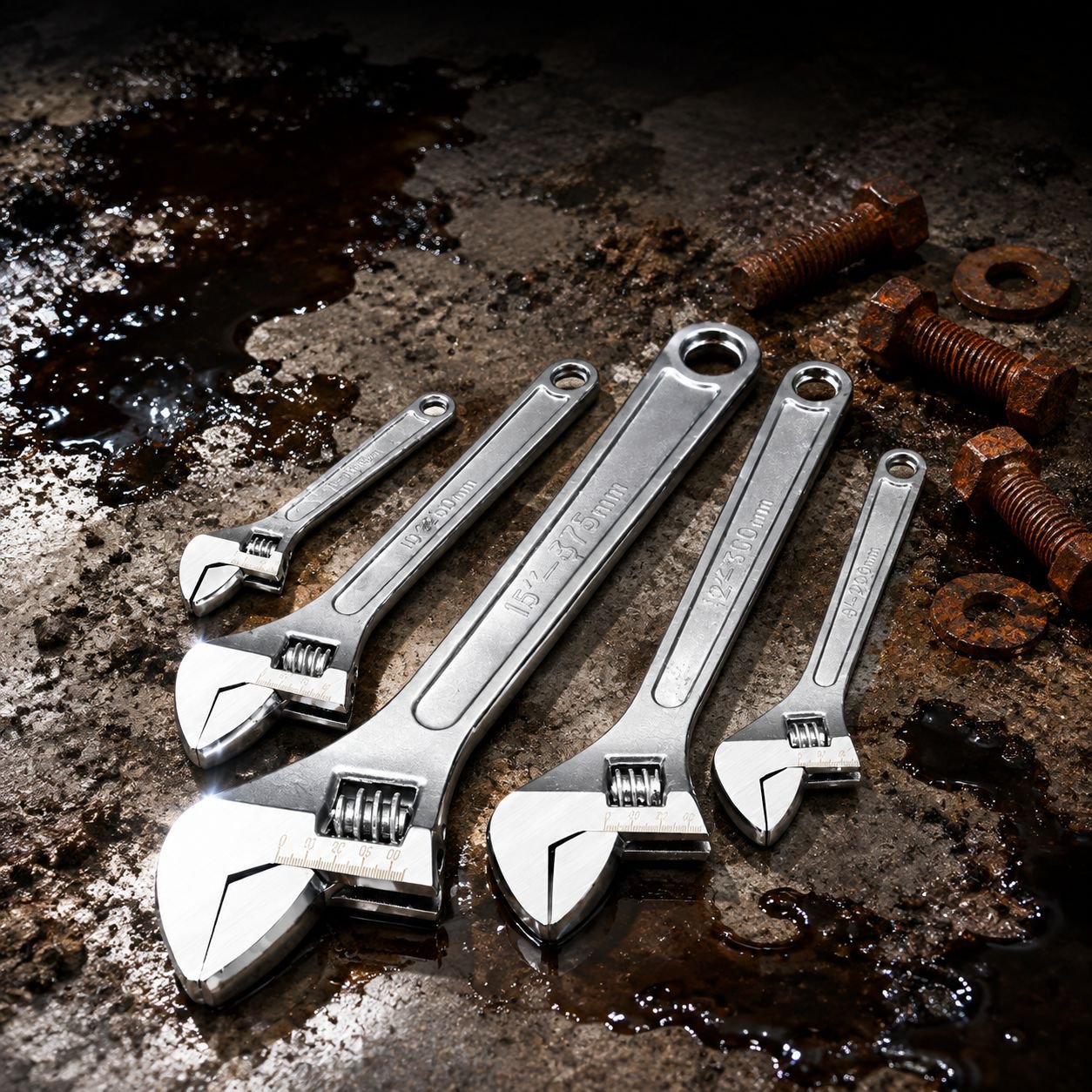 Multiple sizes of open-end wrenches in a set