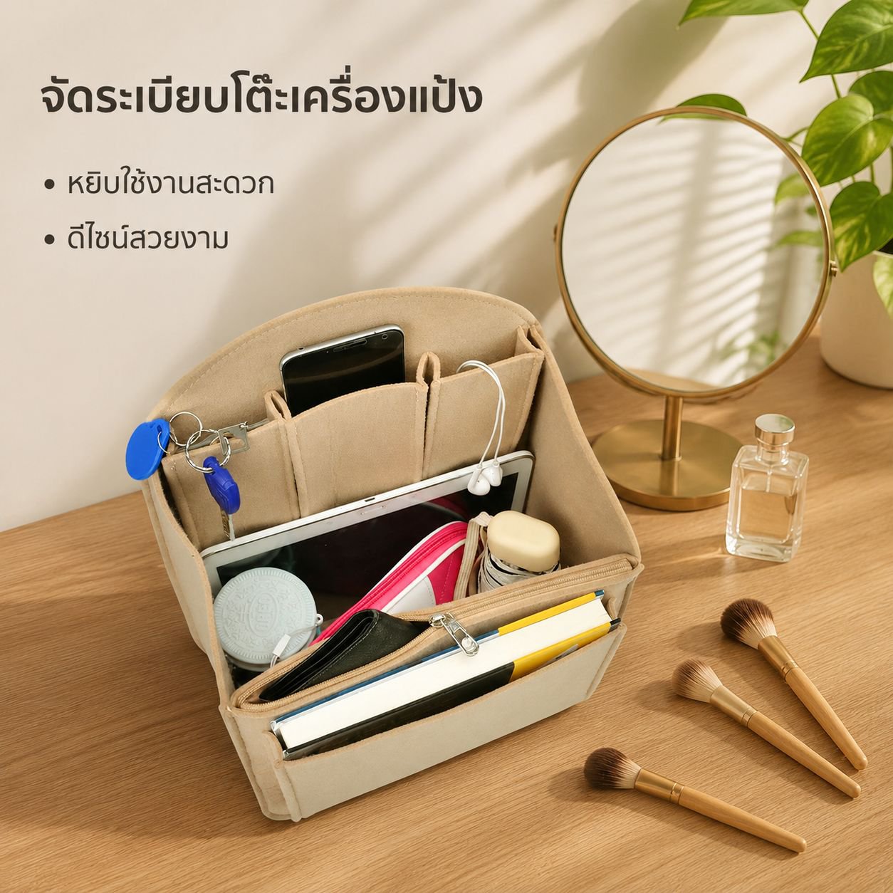 กระเป๋าจัดระเบียบเครื่องสำอางอเนกประสงค์สำหรับผู้หญิง