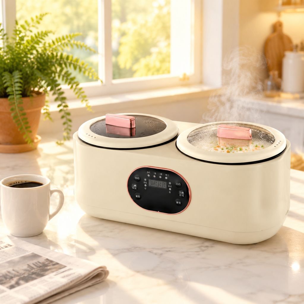 Multi-Functional Double-Liner Rice Cooker and Electric Hot Pot on kitchen counter