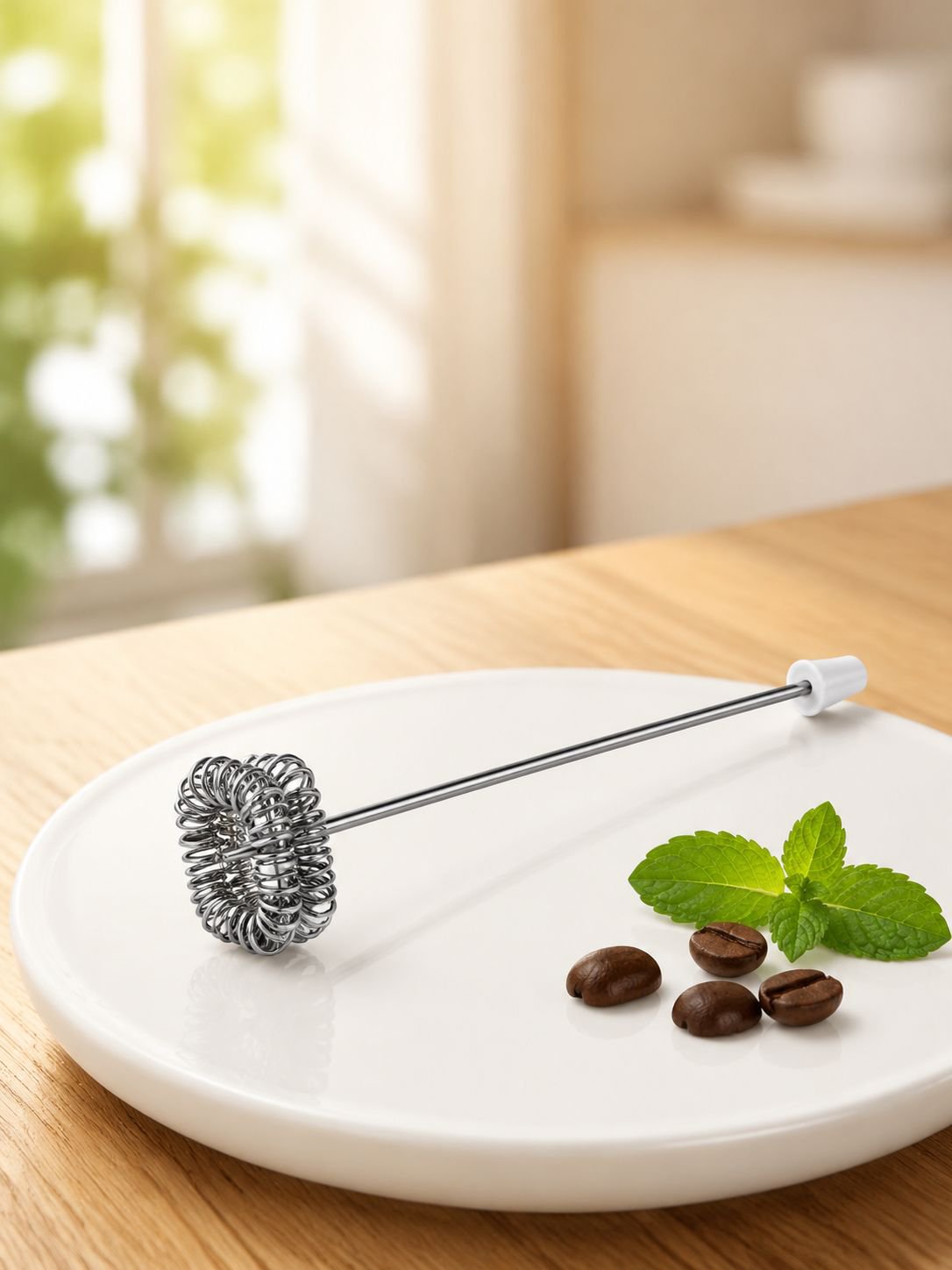 Making creamy latte foam with handheld milk frother