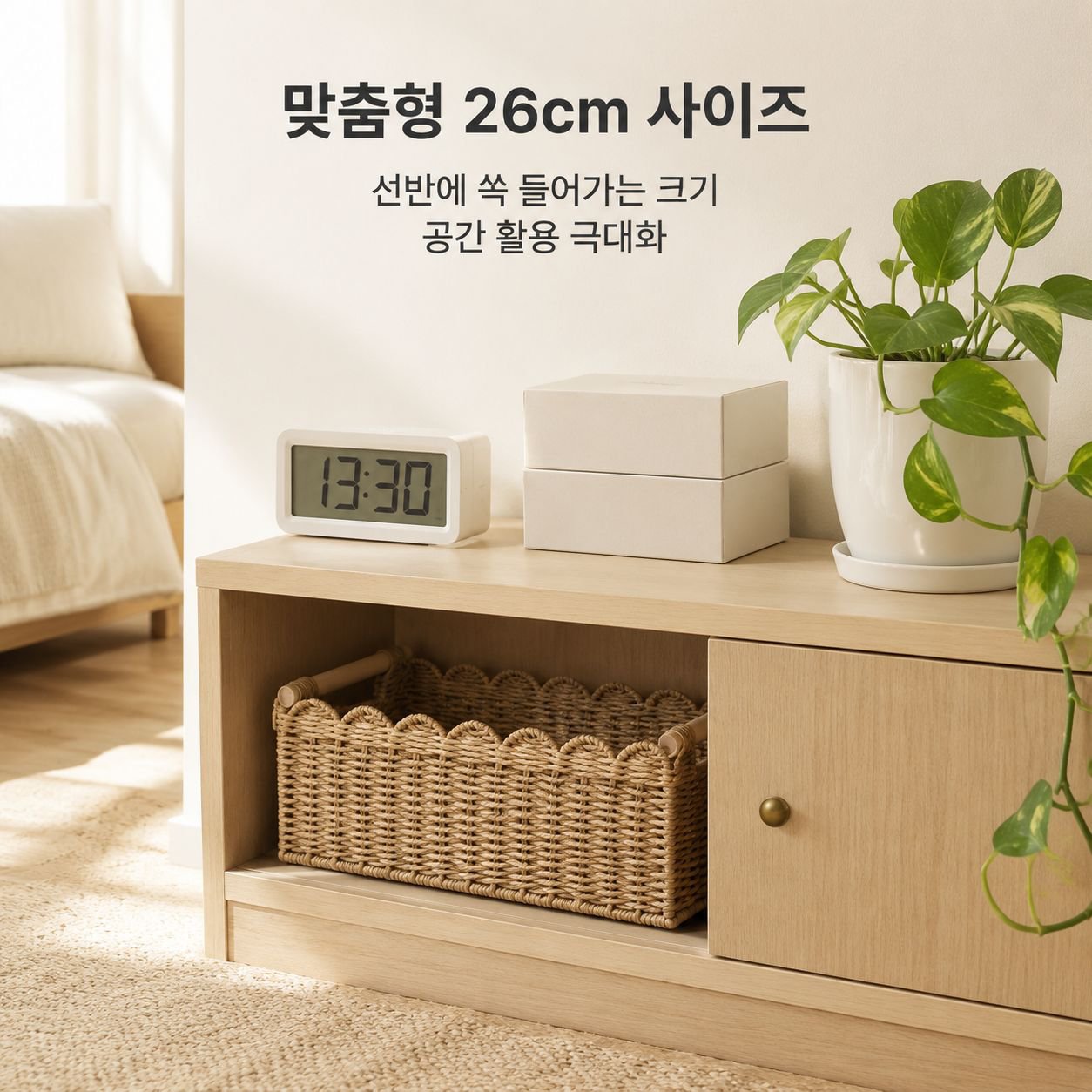 다기능 라탄 책상 정리 수납 바구니