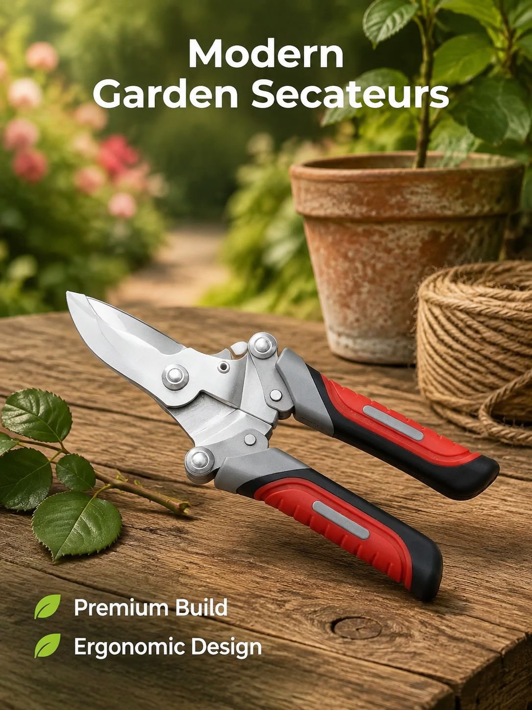 Outils de taille modernes et minimalistes pour arbres et arbustes