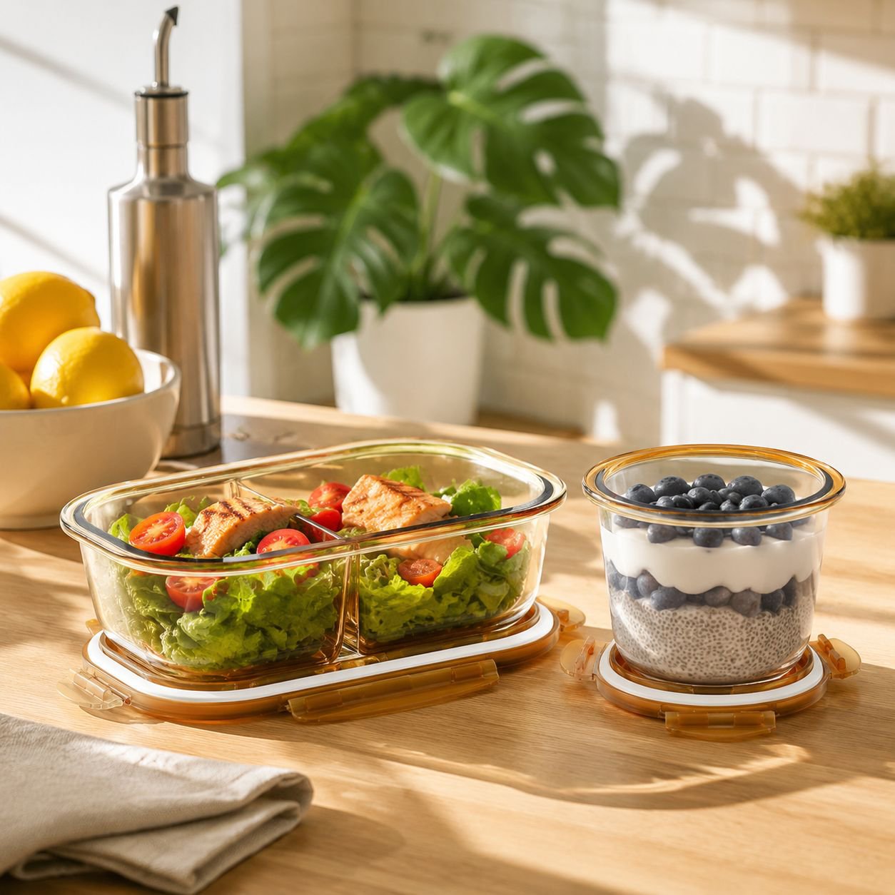 X23033101FA-[Must-have für den Fettabbau] Bernsteinfarbene, hochhitzebeständige Lunchbox mit hohem B