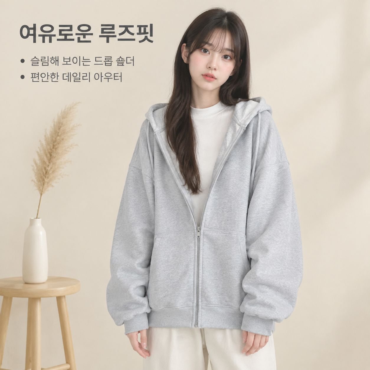 초가을용 여성 루즈핏 캐주얼 후드 재킷