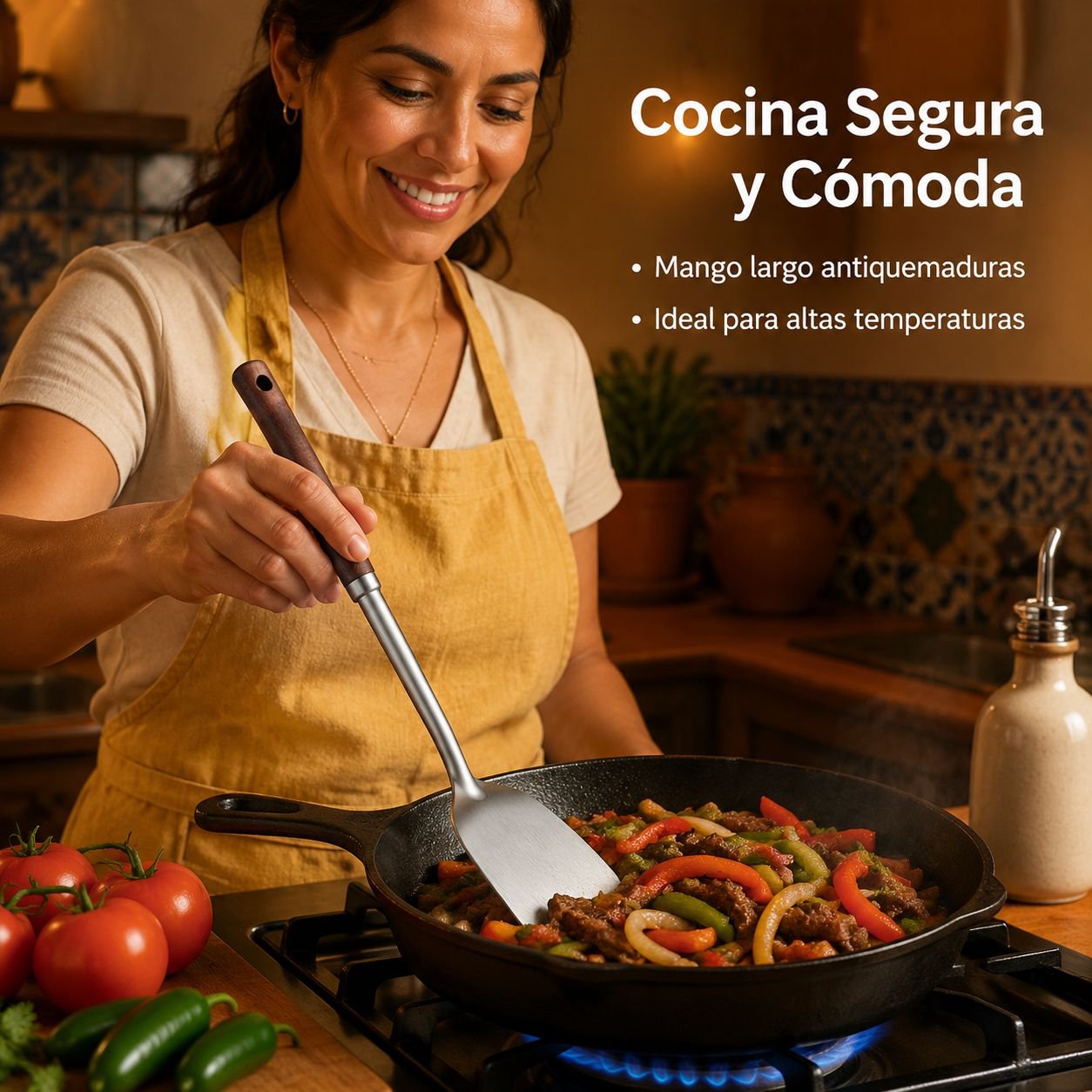 Espátula de acero inoxidable con mango de madera
