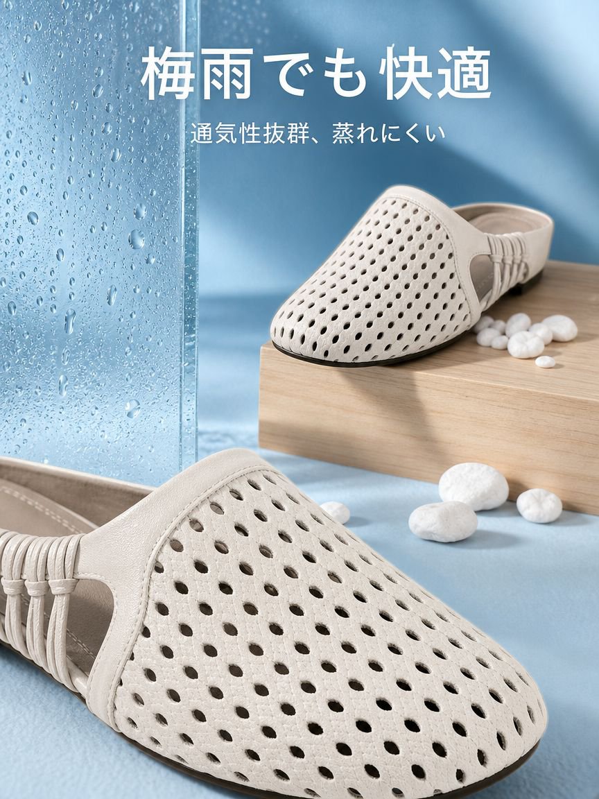 つま先カバー付きミュールサンダルのサイドビュー