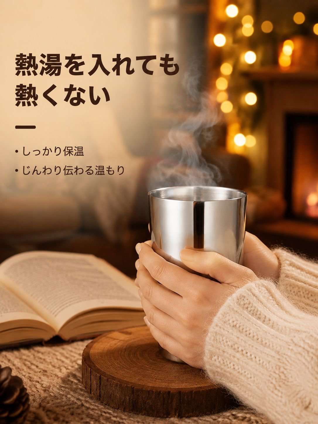 304ステンレス製二重構造ハンドル付きビアカップ