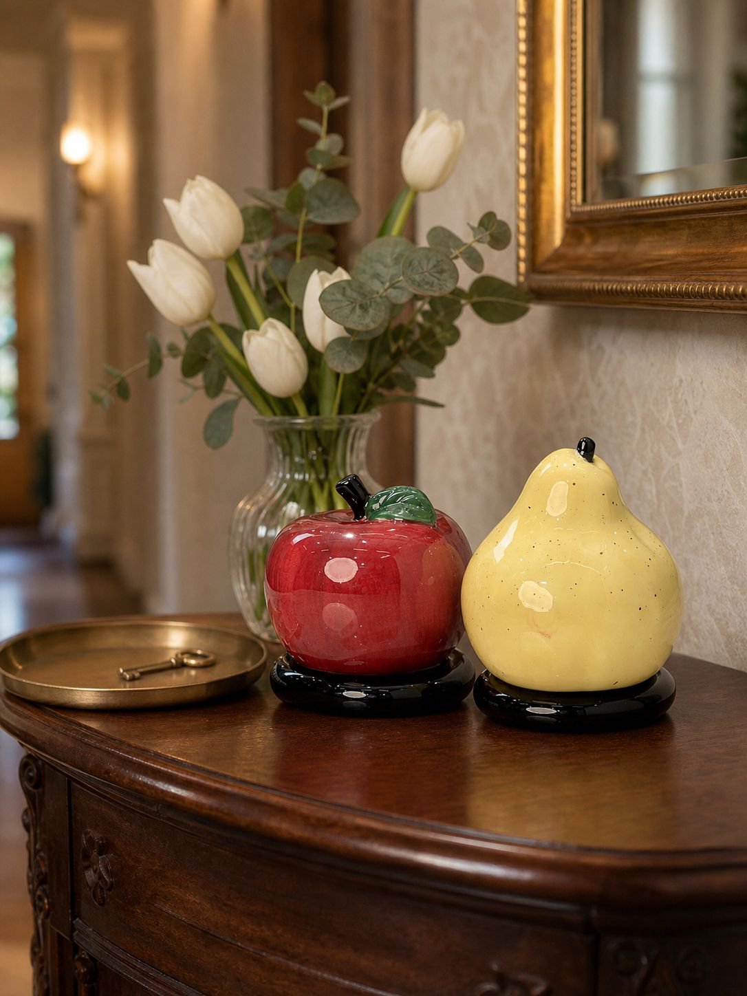 Boîte à cure-dents et fil dentaire multifonction en céramique, forme de pomme, pour la maison