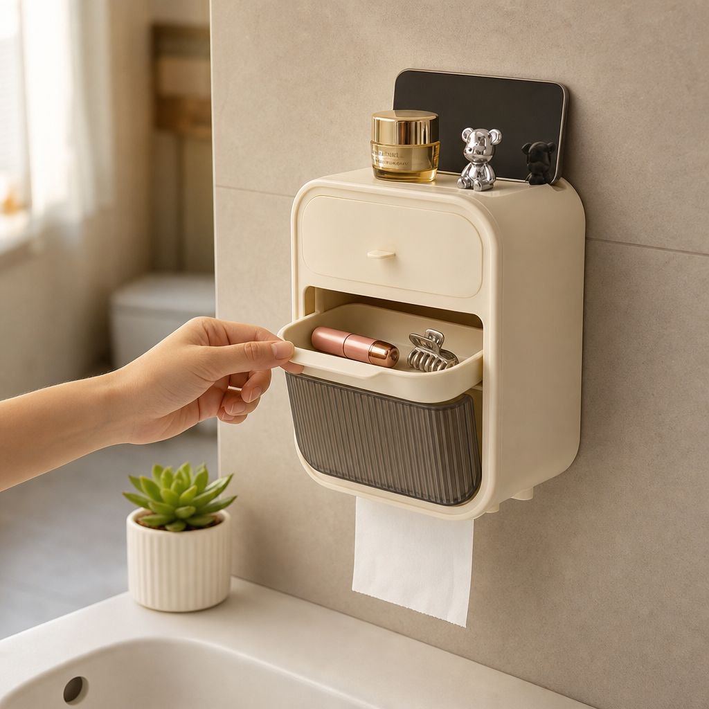 Waterproof bathroom tissue box mounted on wall