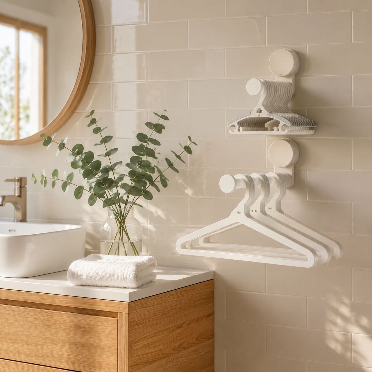 Sturdy wall-mounted clothes rack supporting heavy coats