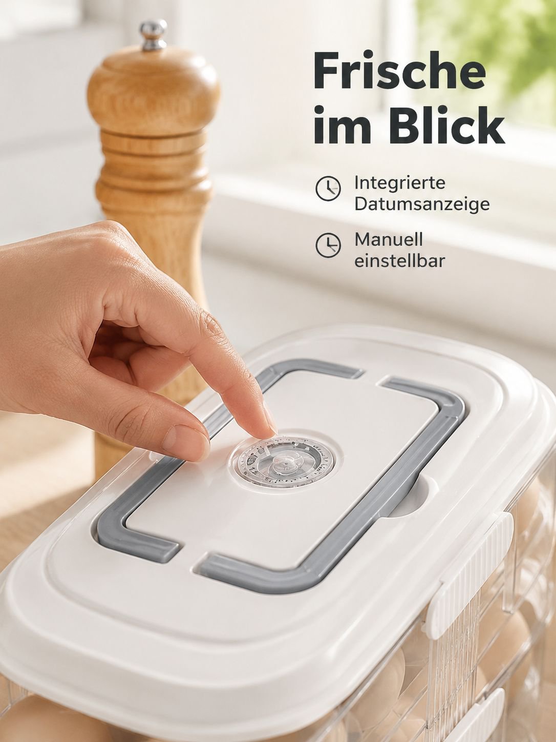 Schrägöffnende Eierbox für den Kühlschranktür – Frischhaltebox für Zuhause