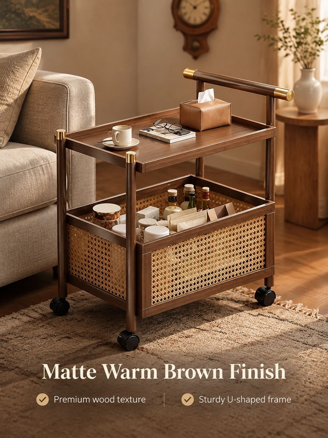 Bedside storage table with a retro design