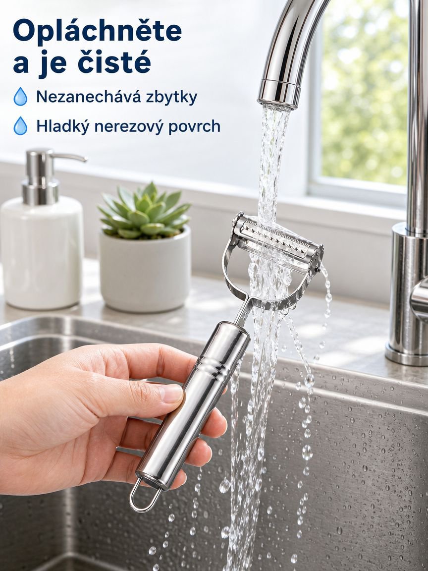 Multifunkční nerezový kuchyňský škrabák s motivem úsměvu