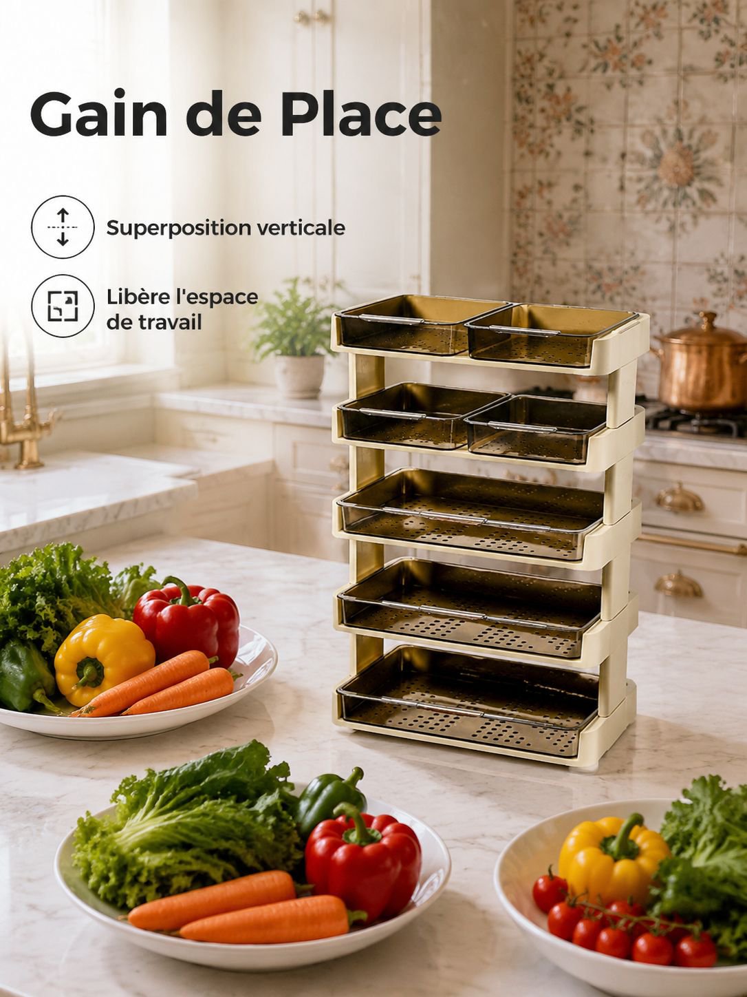 Vue de dessus d’une assiette à compartiments pour organiser les ingrédients du hot pot