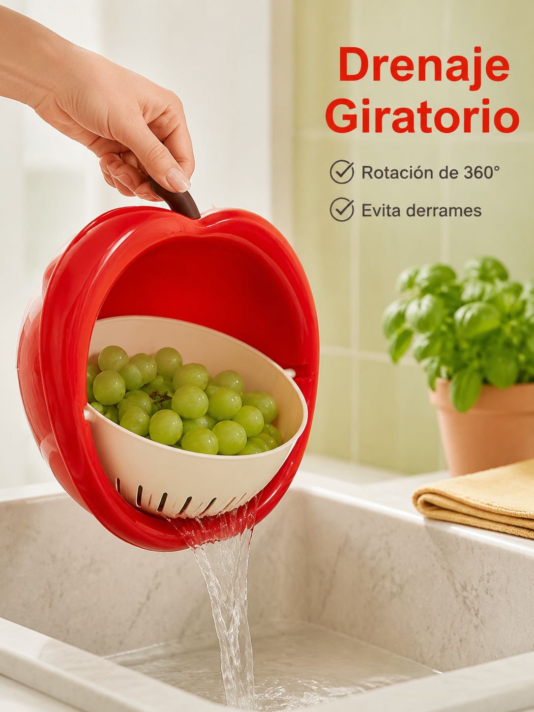 Escurridor giratorio de doble capa con forma de fruta