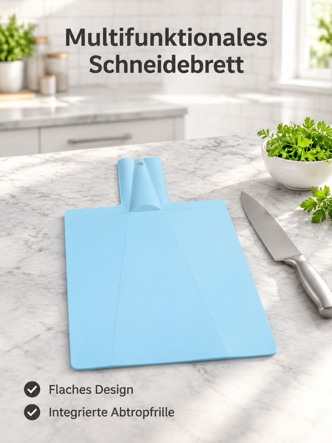 Multifunktionales, faltbares Kunststoff-Schneidebrett mit Abtropfrille für die Küche