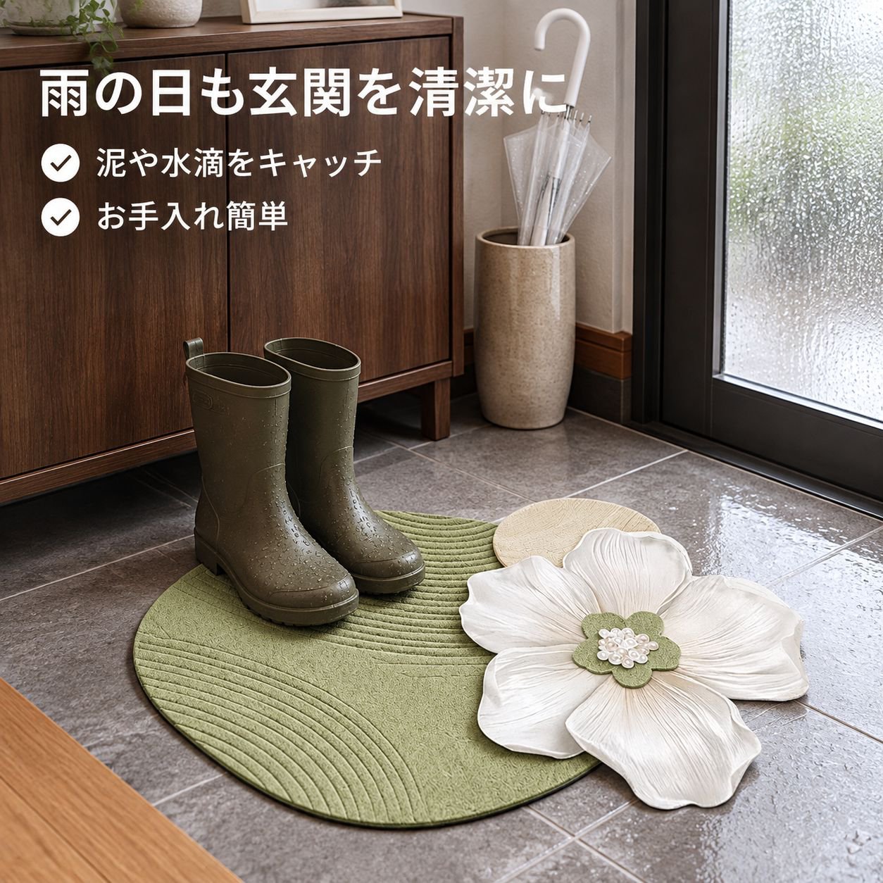 山茶花模様バスマット珪藻土吸水フットマット