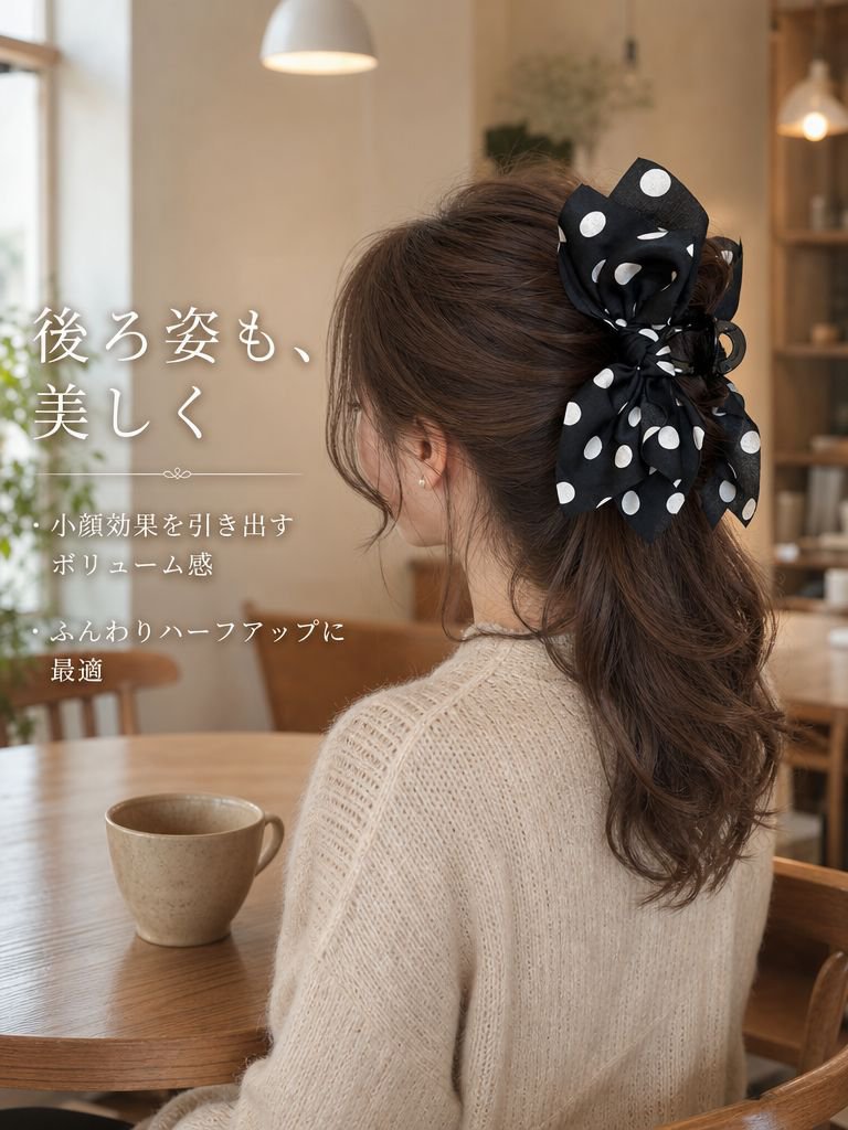 大きなドット柄リボンクリップ