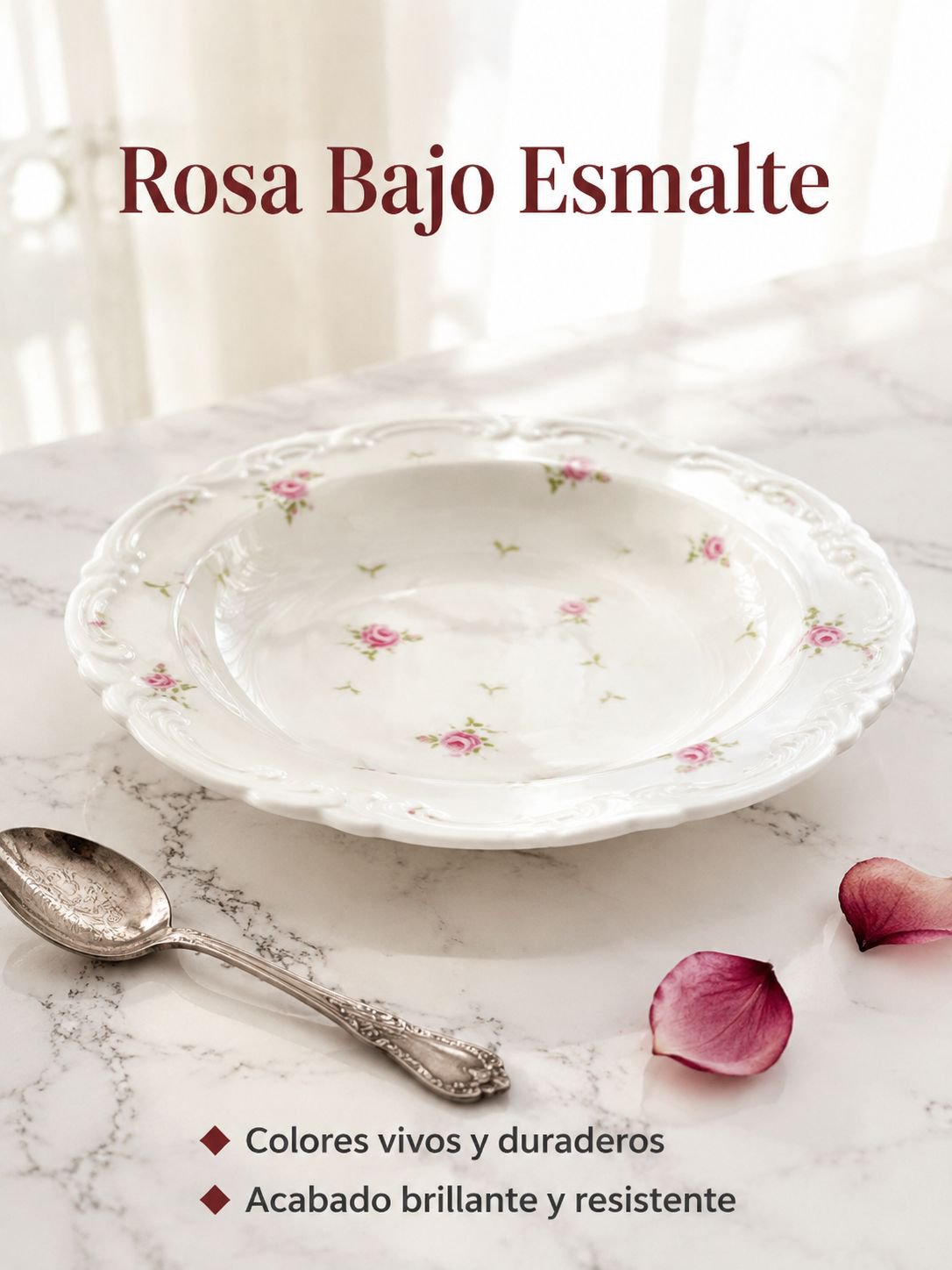 Plato de cerámica con relieve de rosa