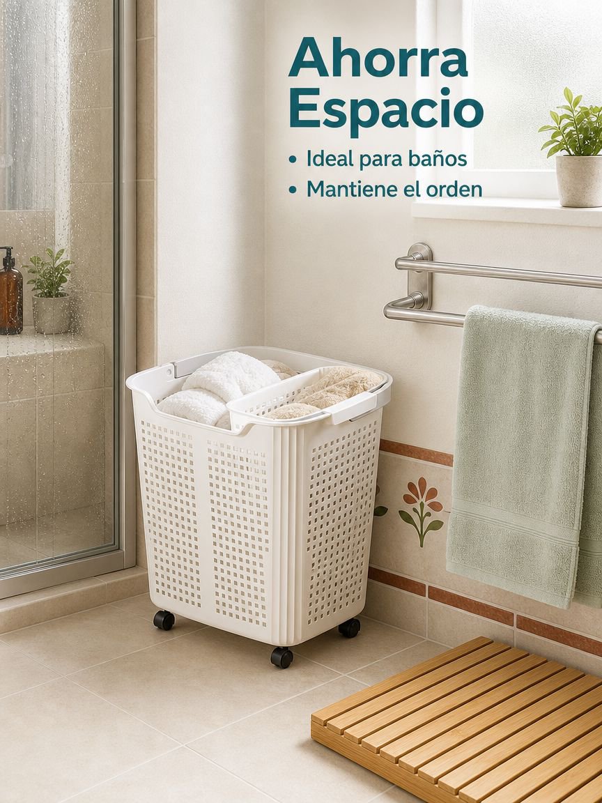 Cesta de ropa sucia de gran capacidad con ruedas