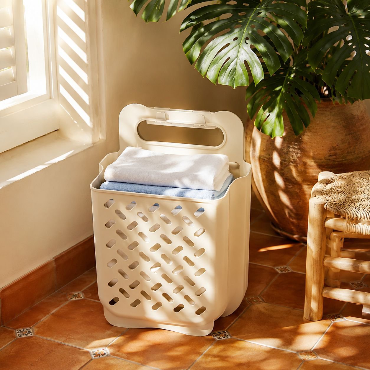 Cesta plegable de ropa sucia para balcón, cubo organizador de plástico