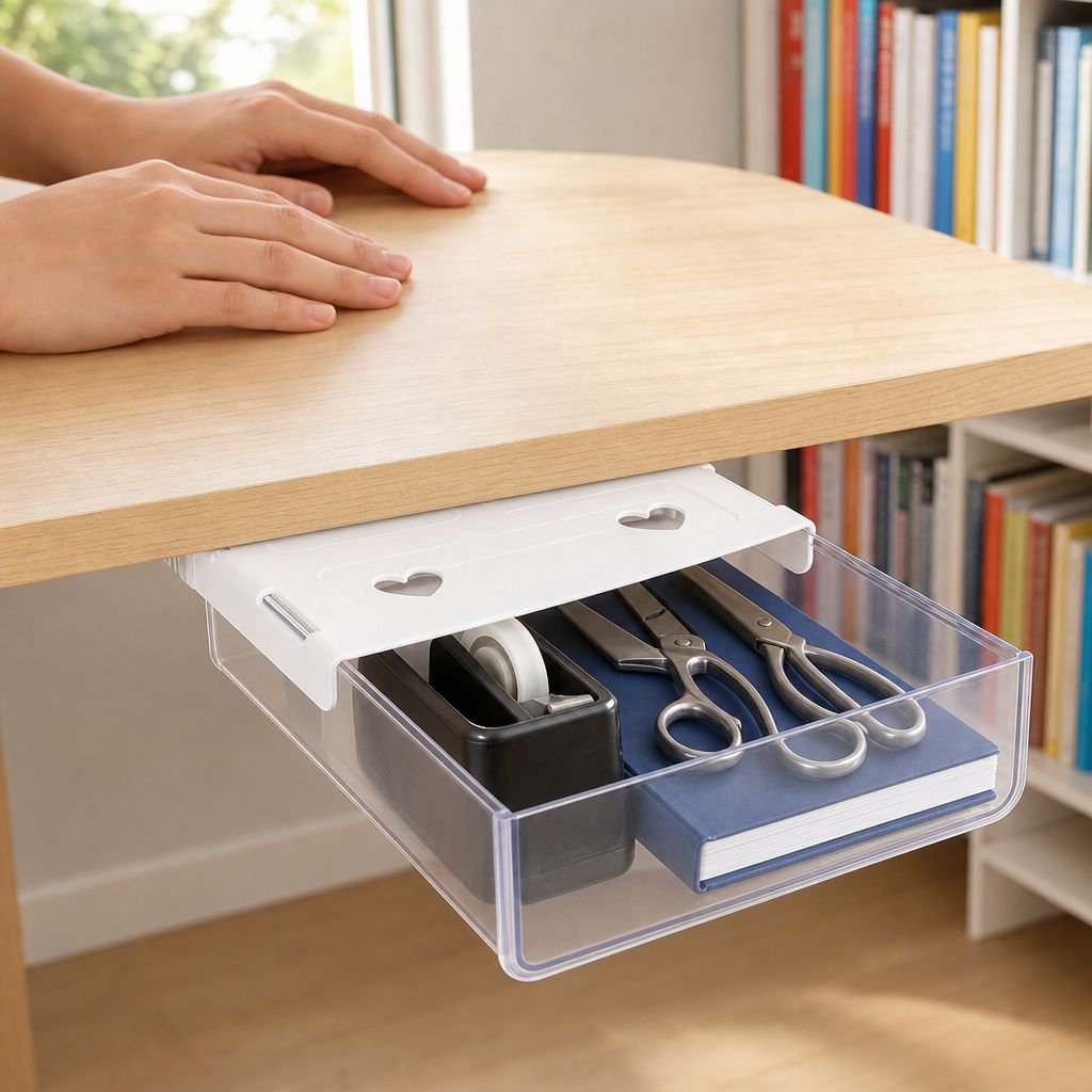 Under desk hidden storage box for stationery