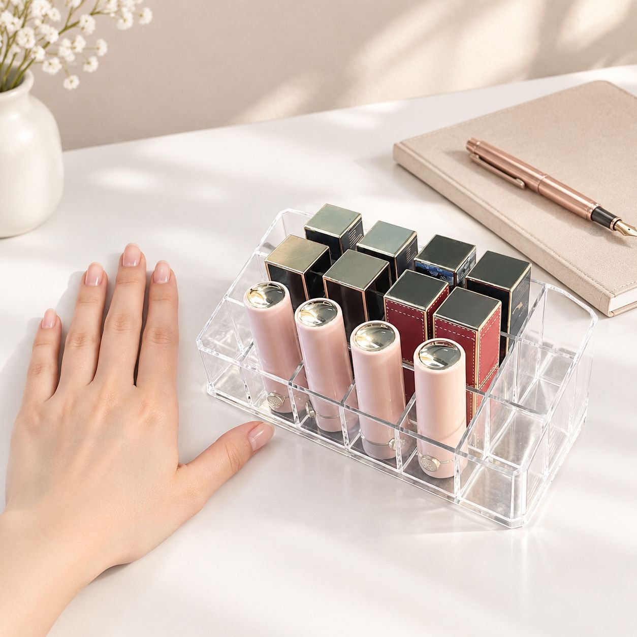 Organizador de cosméticos con múltiples compartimentos