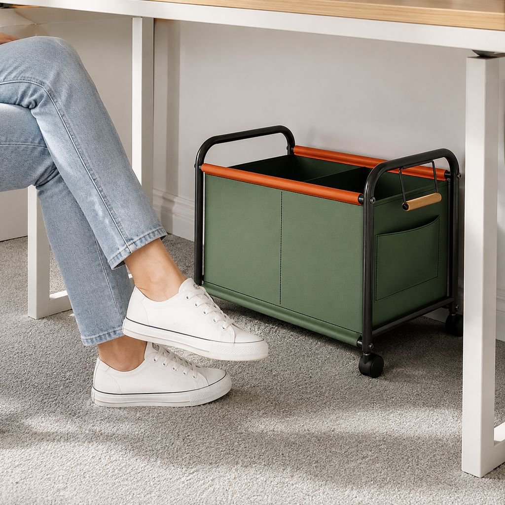Space-saving under-desk storage solution
