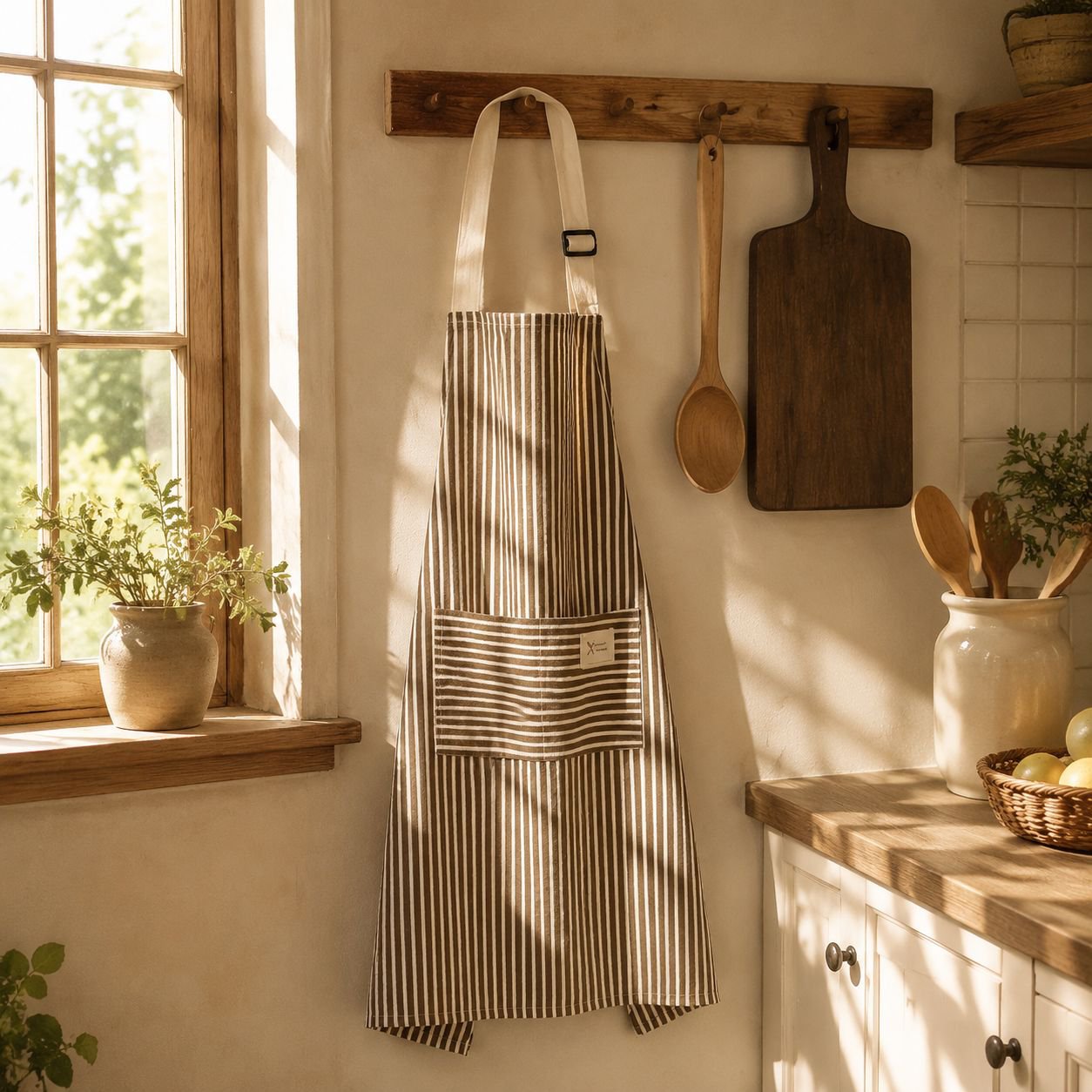 Adjustable Cotton and Linen Stripe Housework Apron Skirt Fashion Dirt-resistant