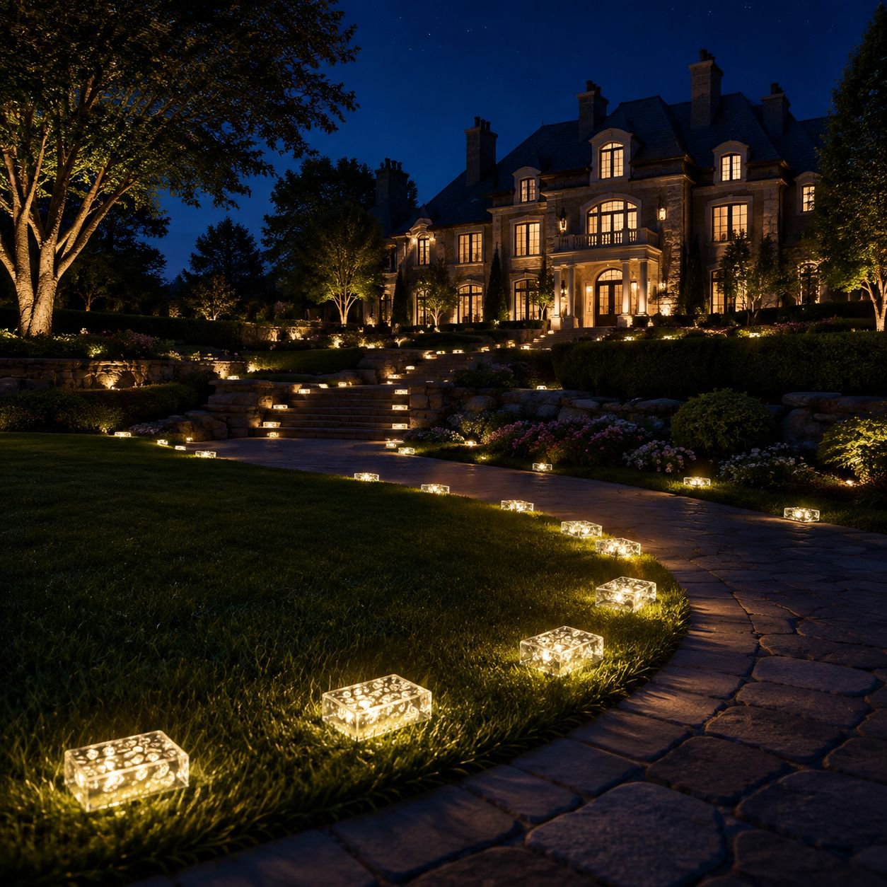 Outdoor decorative solar ice brick light in use