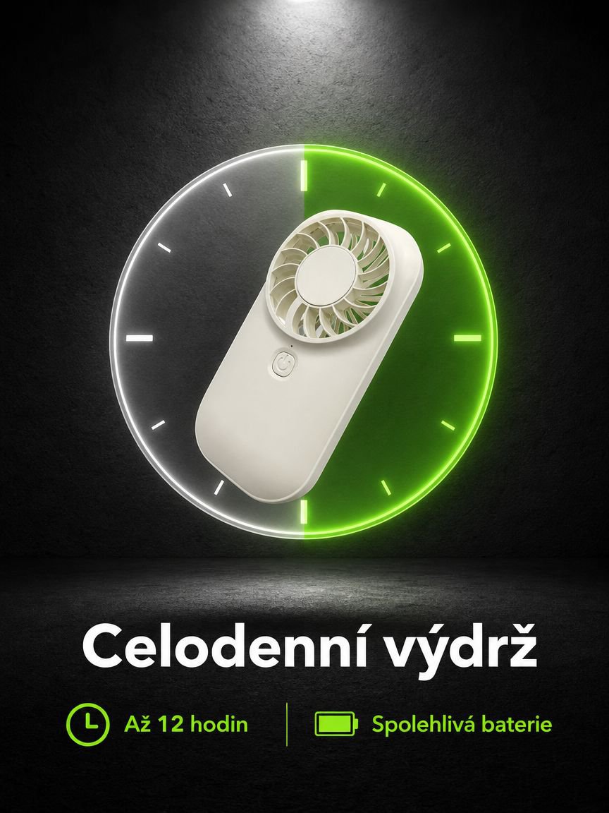 Přenosný ruční ventilátor s dlouhou výdrží baterie