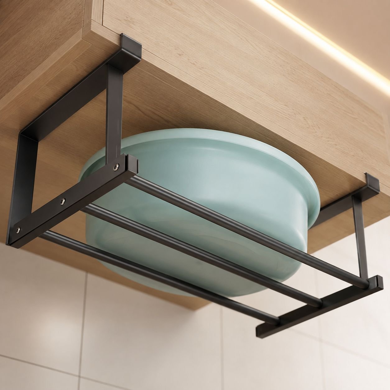 Easy installation of floating bathroom shelf without drilling