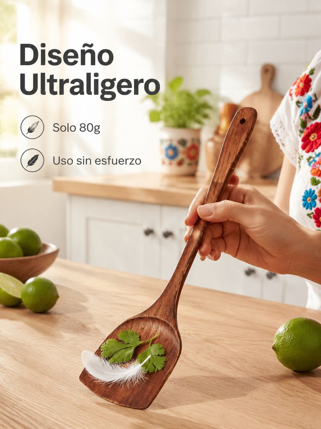 Espátula mexicana de madera natural diseñada para un uso práctico y ecológico