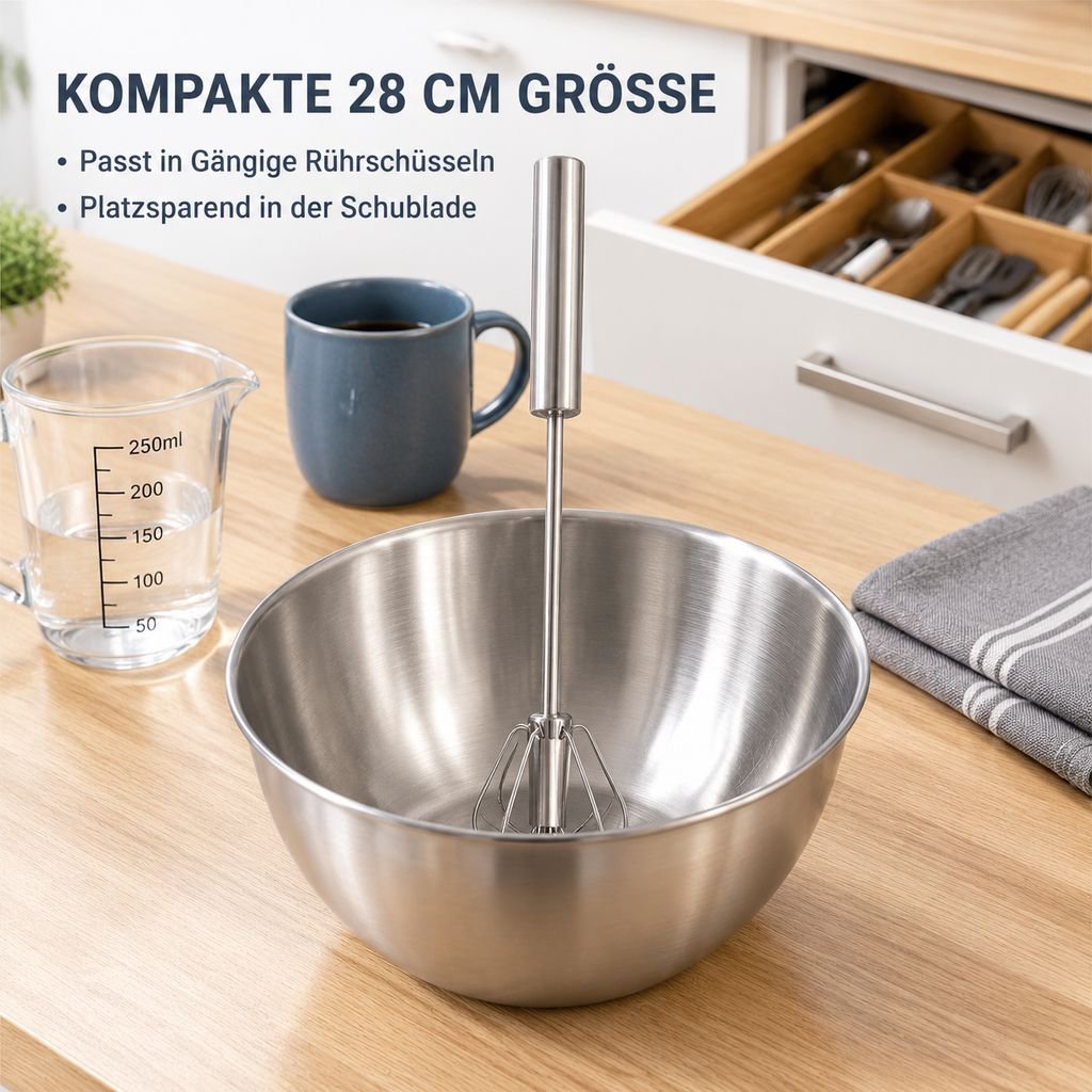 Halbautomatischer Schneebesen Edelstahl Hand-Druck Rührbesen Küchenhelfer