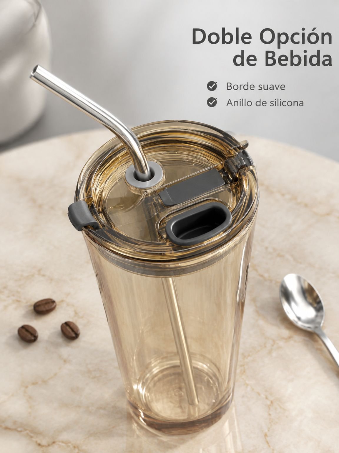 Vaso de vidrio Aurora Boreal con tapa y pajita