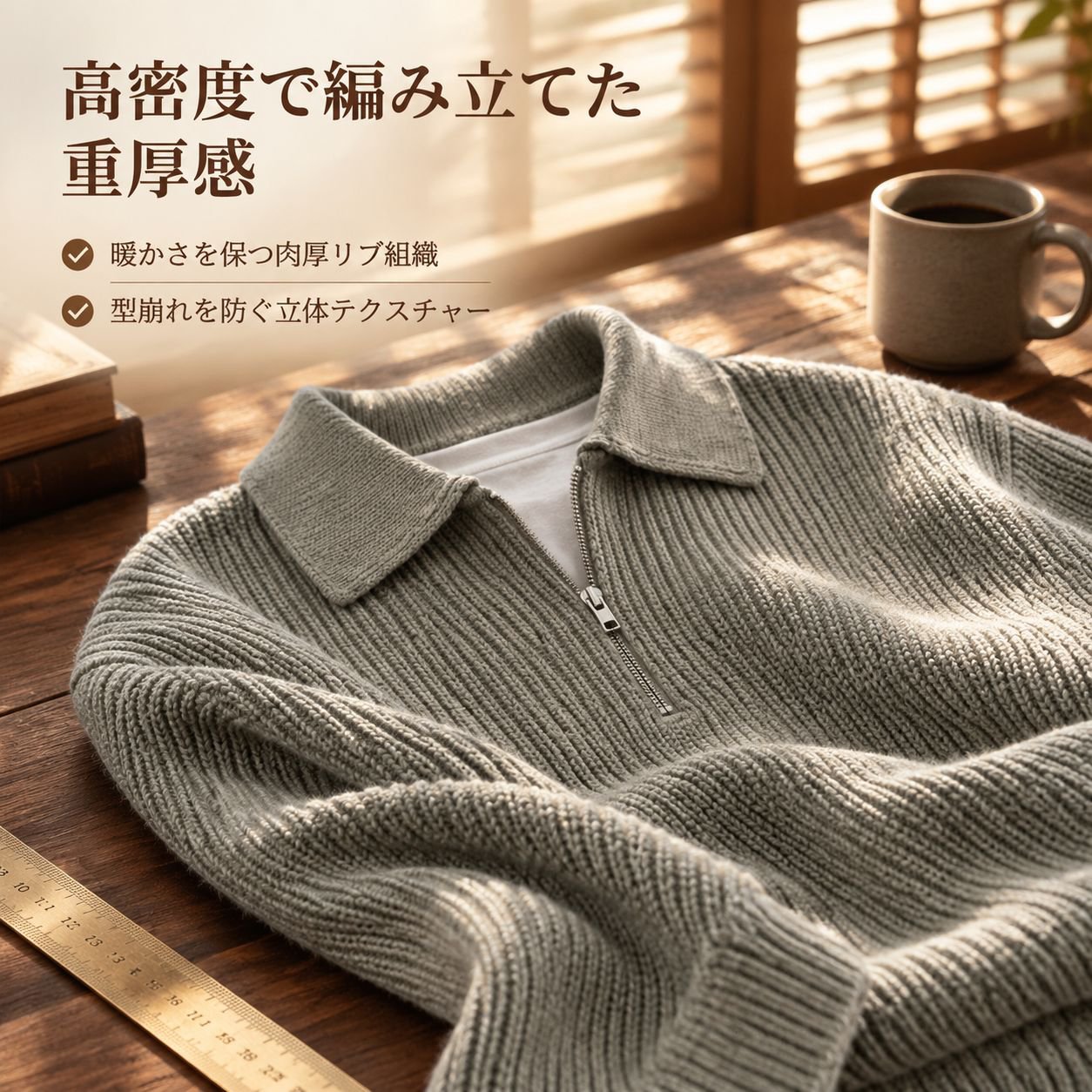 メンズ ハーフジップ ニットセーター 秋冬 厚手 ゆったり ポロ襟 レトロ プルオーバー