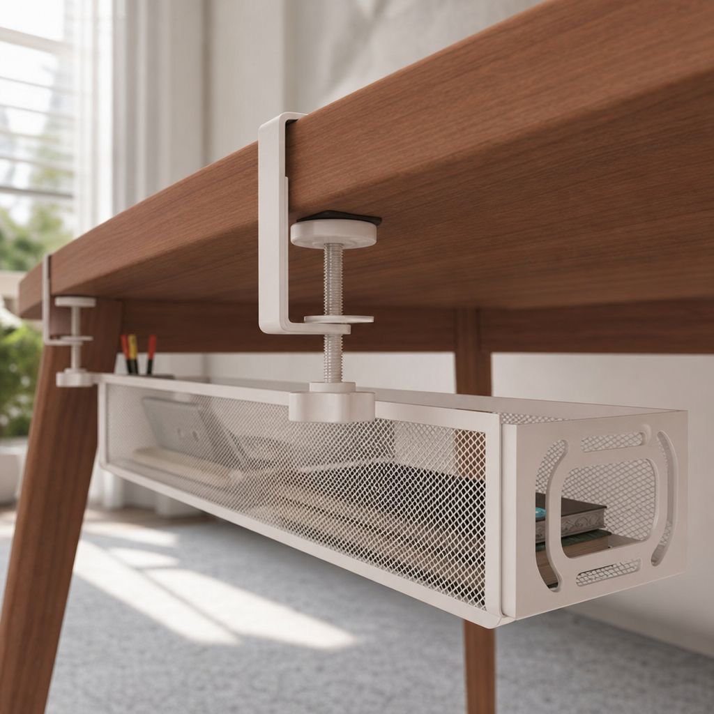 No-drill installation of under desk power strip holder