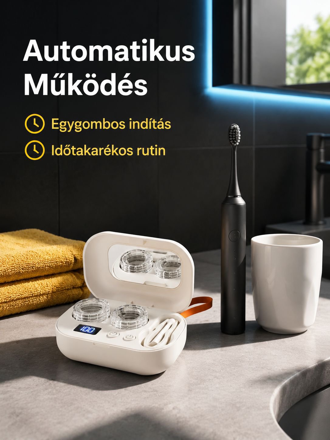 Nagyfrekvenciás ultrahangos automata kontaktlencse tisztító
