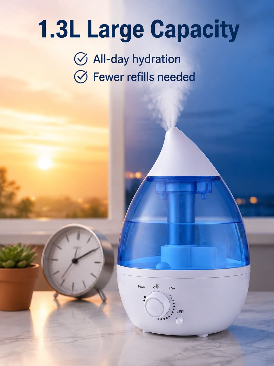 1.3L Ultrasonic Silent Humidifier with Aroma Function, Large Fog Output for Home