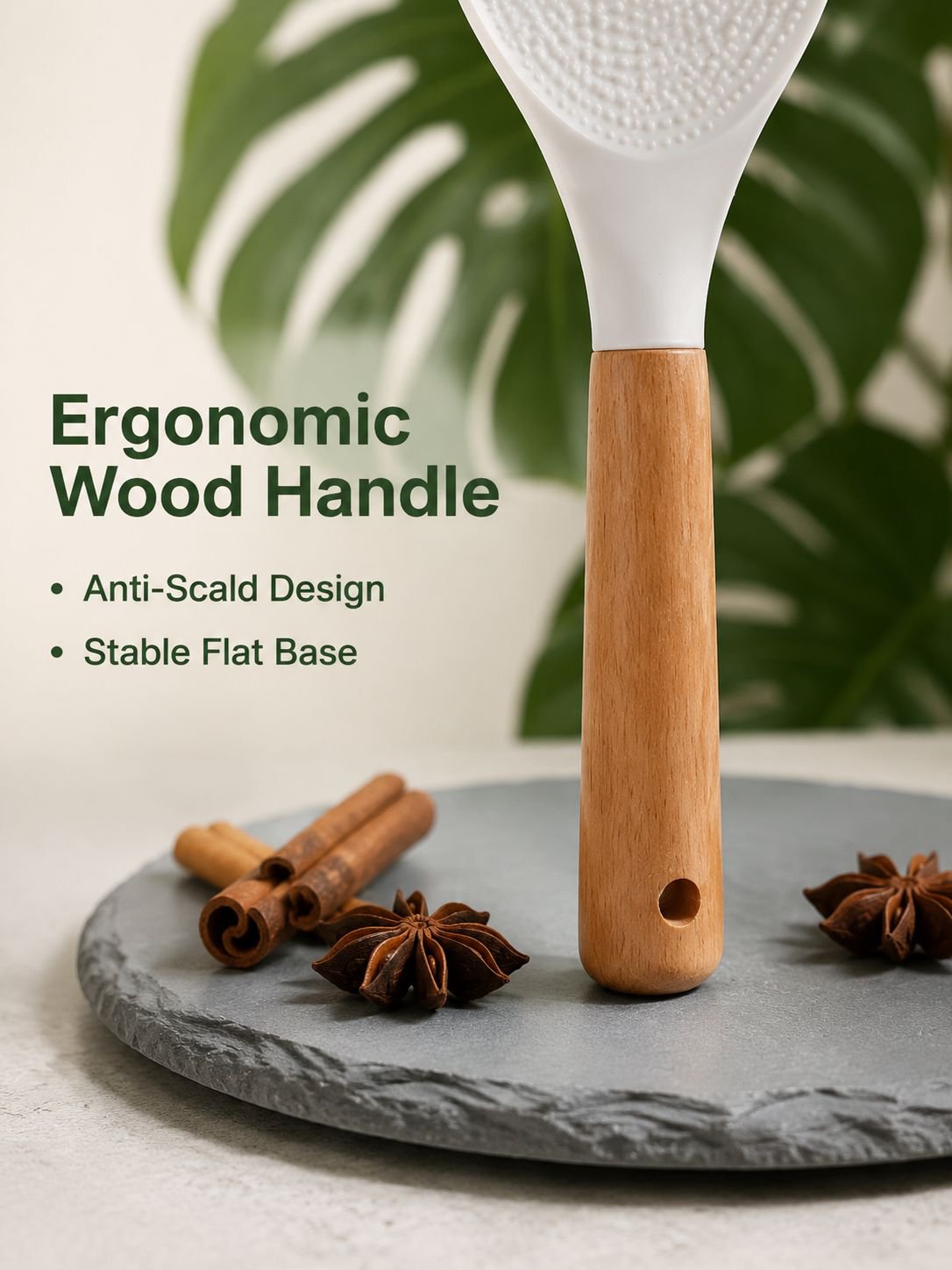 Wooden handle silicone rice spoon