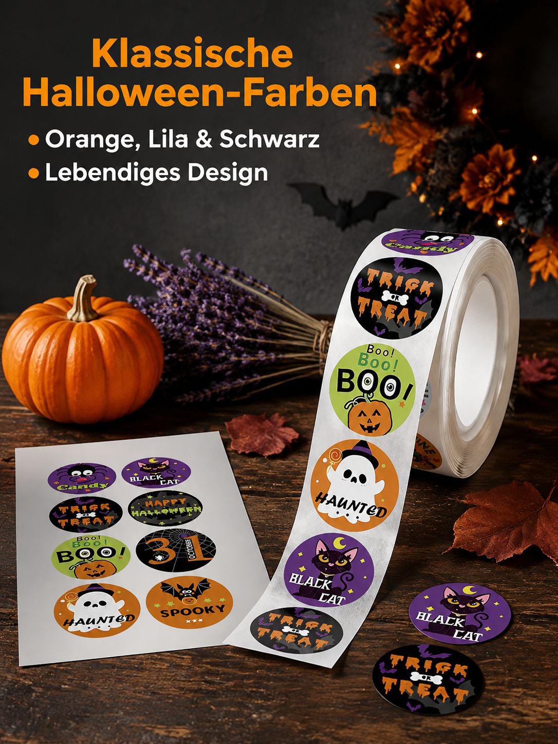 Halloween Party Geschenktüten mit bunten Stickern verziert