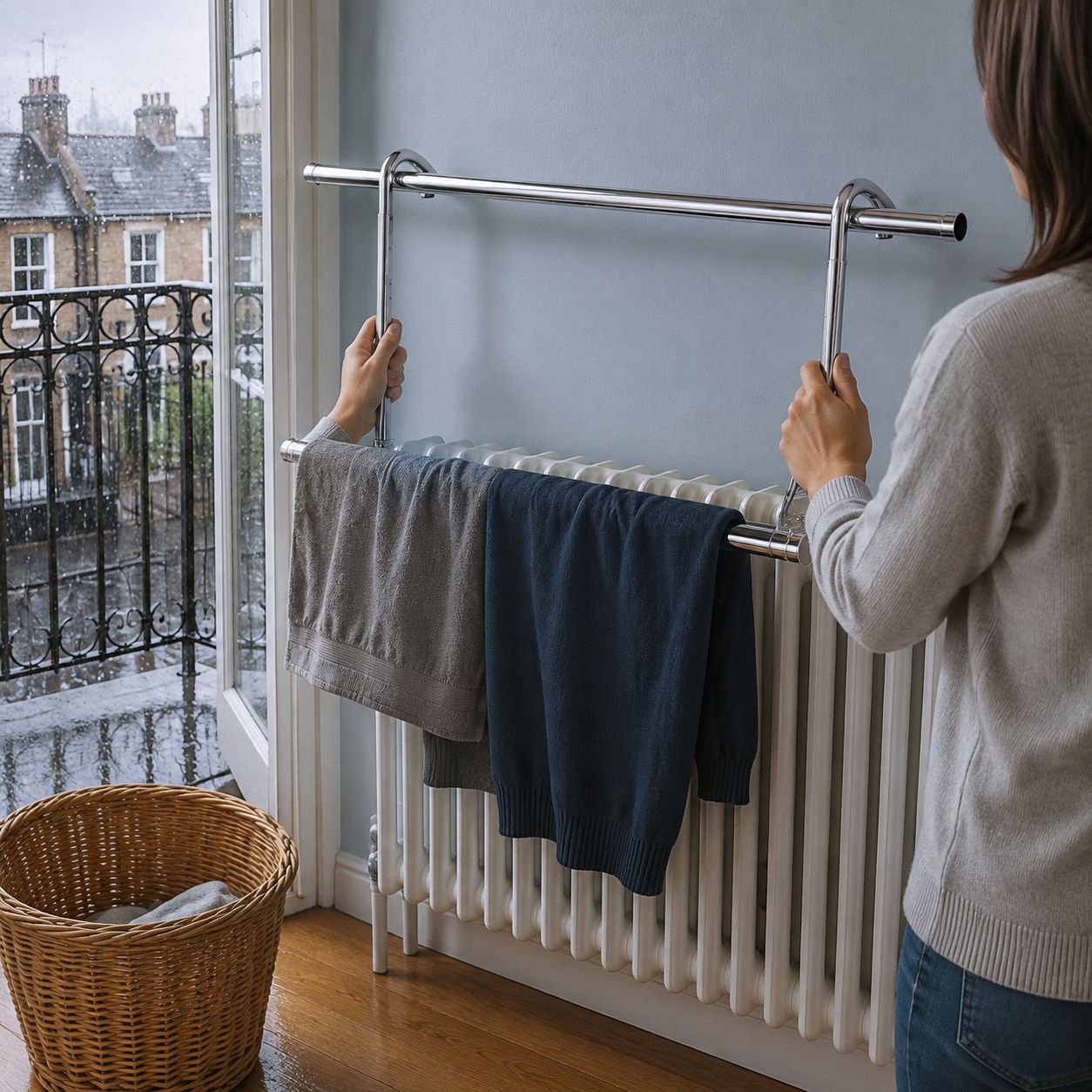 Retractable and adjustable indoor drying rod for garments
