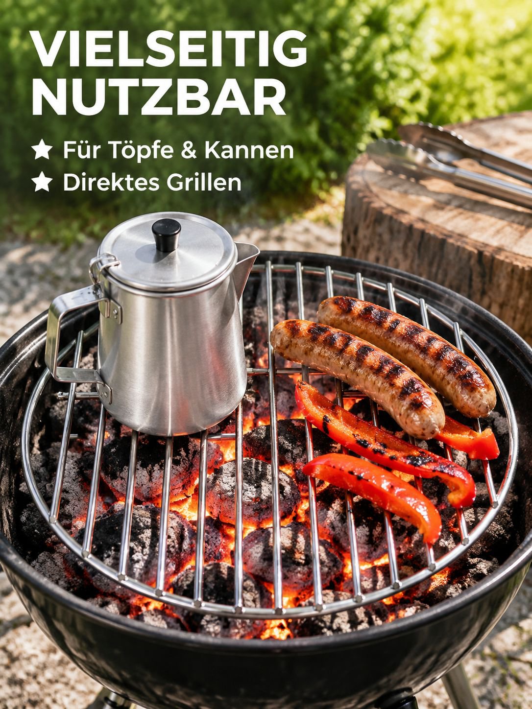 Robuster runder Grillrost aus Edelstahl (Typ 304) für die Teezubereitung am Lagerfeuer